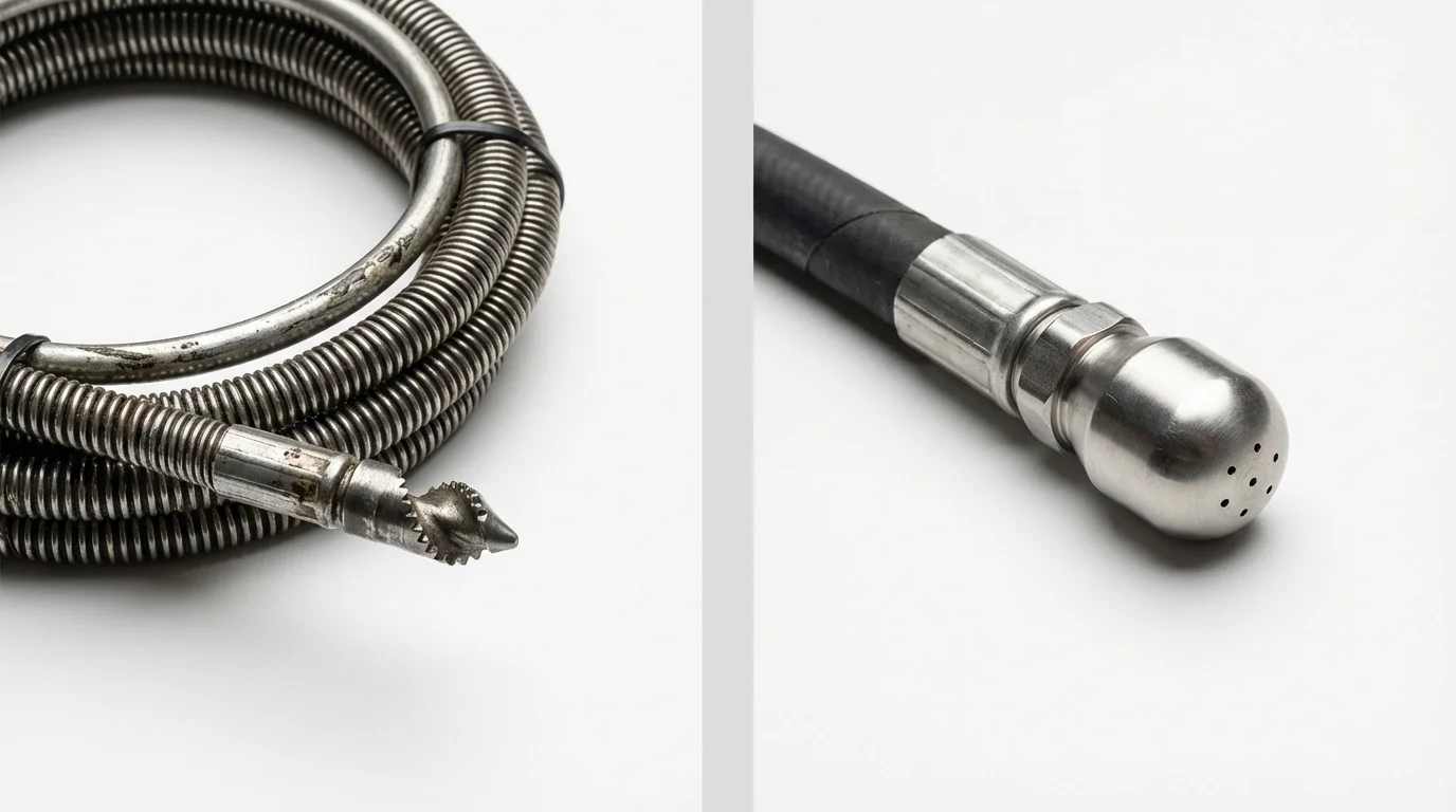 Drain snake cable and hydro jetting nozzle used for drain cleaning in Gravette, AR