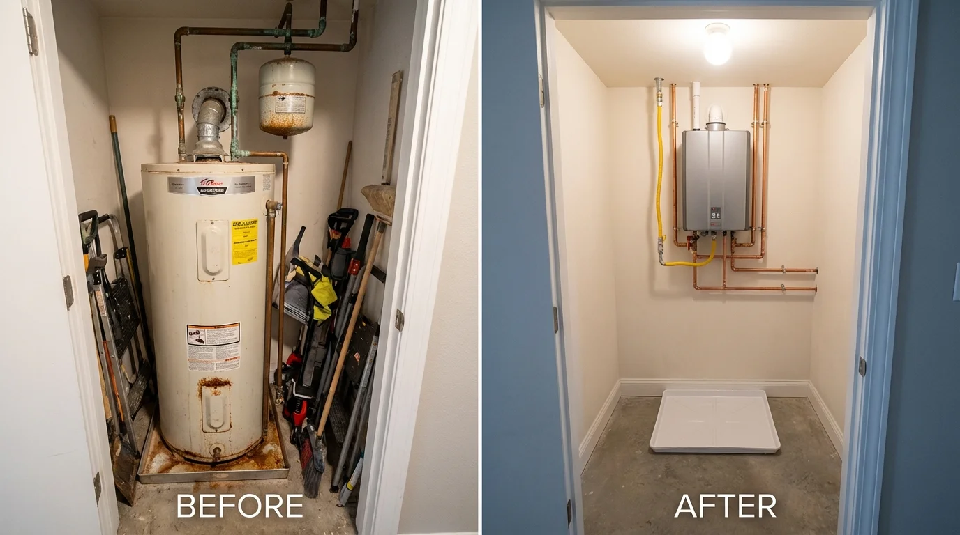 Tank water heater versus wall-mounted tankless unit comparison for Gravette, AR homeowners